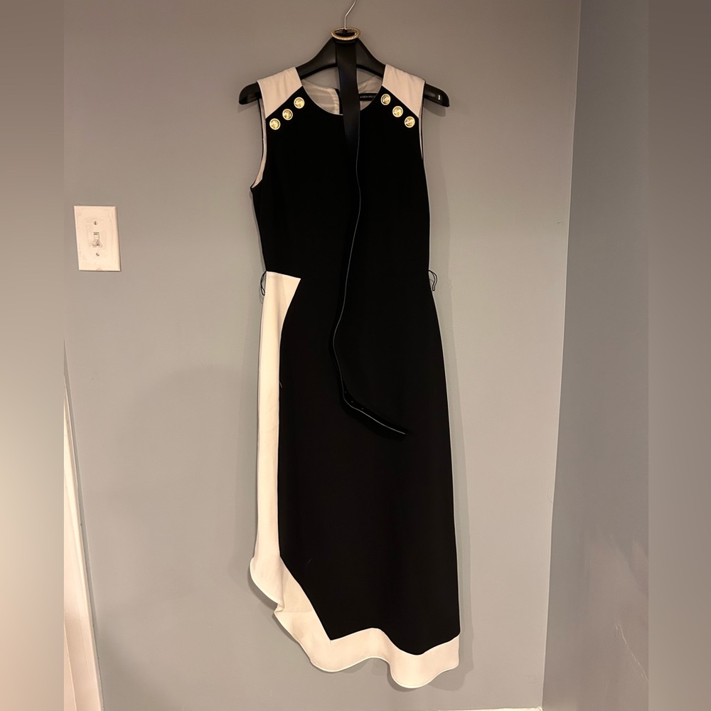 Karen Millen Black and Cream Asymmetrical Dress with Matching Belt